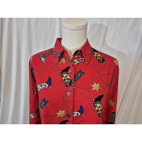 Vintage RoughRider Womens Red Cowboyboots Button-Up Blouse Small - Picture 2 of 5